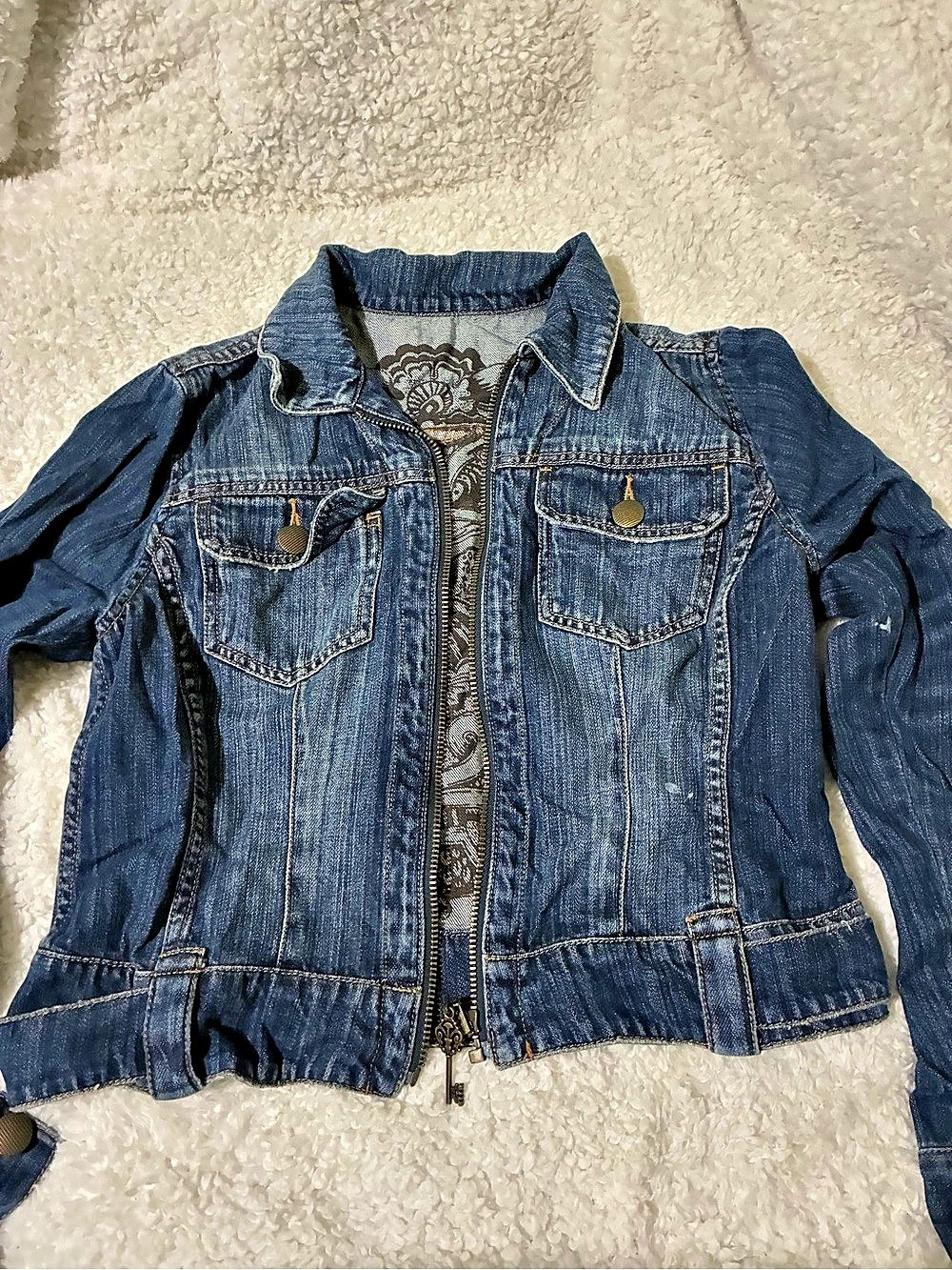 Embroidered Denim Jean Jacket in Blue Like New